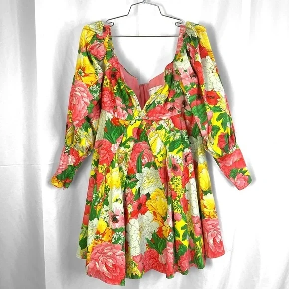 ASOS EDITION OFF SHOULDER MINI DRESS FLORAL PRINTS BALLOON SLEEVE BABYDOLL DRESS - Picture 8 of 17